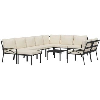 vidaXL Juego De Muebles De Jard&iacute;n 11 Pzas Acero Y Cojines Color Arena Vidaxl