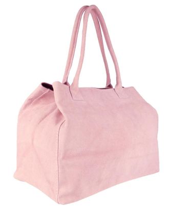 Girly HandBags Italian Suede Leather Tote Bag Real Leather Hobo Shoulder Bag Large Handbag Expandable- Light Pink