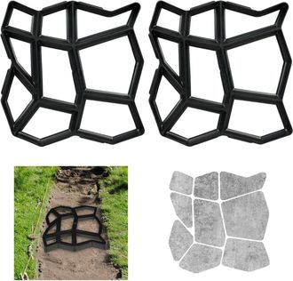 Relaxdays Set Da 2 Stampi Per Cemento, Accessorio Per Pavimentazione, Hlp 4x42x42 Cm, Vialetti, Giardino, Plastica, Nero - Relaxdays