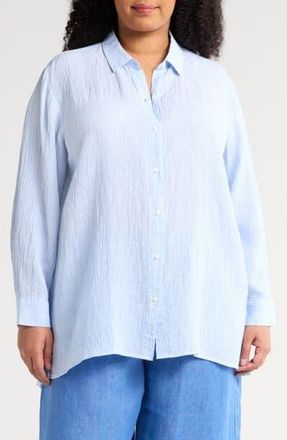 Eileen Fisher Classic Collar Organic Linen Long Button-Up Shirt in Ultramarine at Nordstrom Rack, Size 2X