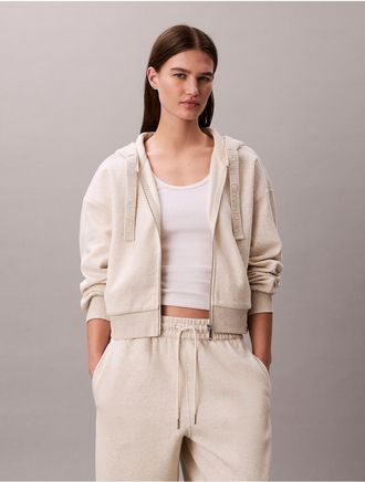 Calvin Klein Jeans Calvin Klein Womens Logo Tape Fleece Zip Relaxed Hoodie - Neutral - XL