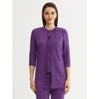 Misook Heritage Scallop Trim Tonal Knit Jacket in Fresh Purple at Nordstrom, Size Xx-Large