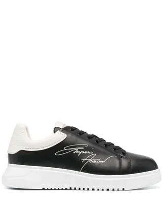 Emporio Armani signature logo-print leather sneakers - men - Leather/Rubber/Fabric - 12 - Black