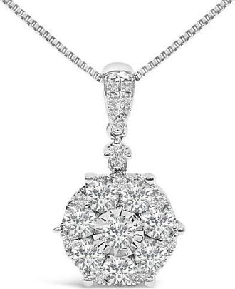 House of Brilliance 14K White Gold 1 1/5 Cttw Diamond Composite Cluster Pendant Necklace at Nordstrom