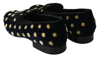Dolce & Gabbana Velvet Crown-Embroidered Slipper - Navy