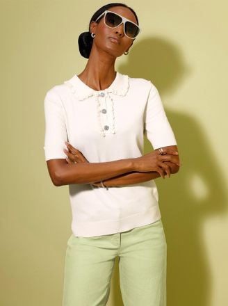 Cr&eacute;ation L Kurzarmpullover CREATION L Polopullover, Damen, Gr. 36, champagner, 75% Viskose, 22% Polyamid, 3% Baumwolle, unifarben, Pullover Kurzarmpullover