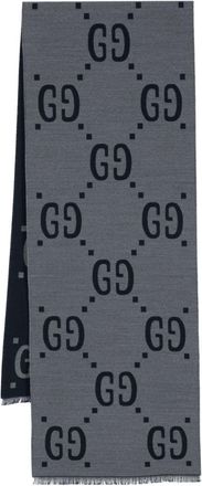 Gucci GG-jacquard frayed scarf - unisex - Wool/Silk - One Size - Blue