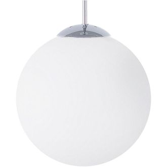Beliani Lampadario in Metallo Argentato Grande Paralume Sferico in Vetro Bianco Barrow l