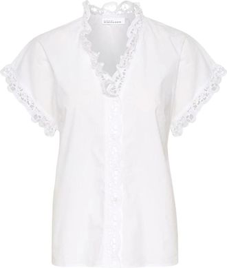 Karen by Simonsen Witte Kant V-Hals Blouse - Dames - Overhemden - Wit - XS - Katoen - Overhemden