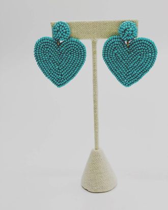 White Label Womens Beaded Heart Earrings In Teal