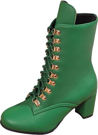 Generic Army Green Womens British Style Footwear with Thick Heel and Solid Color for Height Enhancement Comfortable for Outdoor Activities