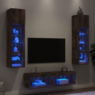 vidaXL Vidaxl - Muebles Tv Pared Con Led 6 Pzas Madera Ingenier&iacute;a Roble Ahumado