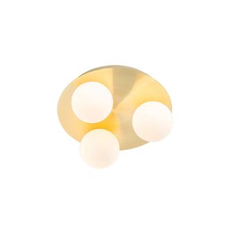 QAZQA Qazqa Moderno Plaf&oacute;n De Ba&ntilde;o Moderno Lat&oacute;n 3 Luces - Cederic Acero /vidrio Redonda Adecuado Para Led Max. 3 X 40 Watt