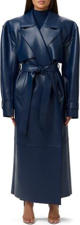 Naked Wardrobe Faux Leather Trench Coat in Navy Blue at Nordstrom, Size X-Small