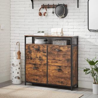 Vasagle Narrow Shoe Cabinet with Rocker Doors Storage Internal Dividers in Brown