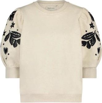 Fab By Fabienne Chapot Beige Gebloemde Trui - Dames - Ronde hals truien - Beige - XS - Katoen - Truien & Vesten