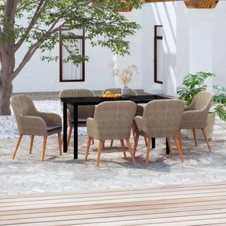 vidaXL Juego De Comedor Para Jard&iacute;n 7 Piezas Con Cojines Marr&oacute;n Vidaxl