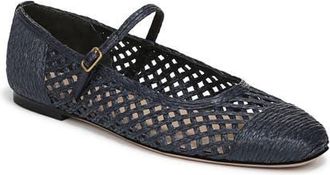 Veronica Beard Ellie Raffia Mary Jane Flat in Navy at Nordstrom, Size 8.5