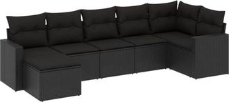 vidaXL Vidaxl - Set De Comedor De Jard&iacute;n 7 Pzas Y Cojines Rat&aacute;n Sint&eacute;tico Negro