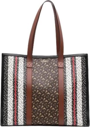 Burberry Pre-owned Canvas Tote Bag - Dames - Vintage Shopper - Bruin - ONE Size - Leer - Vintage