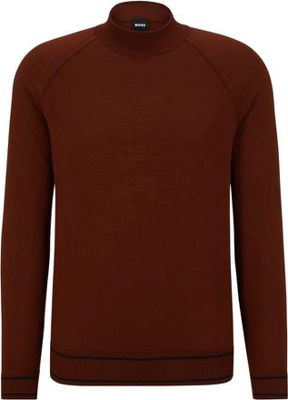HUGO BOSS Mens Mock Neck Raglan Long Sleeve Sweater in Medium Brown - Size X-Large