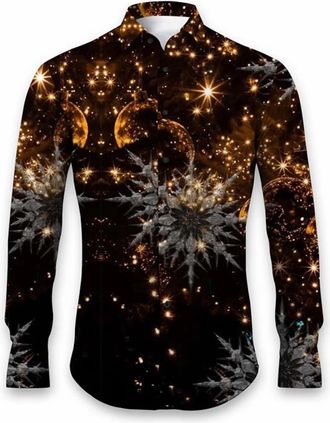 Generic Mens Christmas Shirts Xmas Tree Santa Snowflake Print Casual Tops Funny Holiday Party Long Sleeve Button Down Shirt Winter Regular Fit Tops