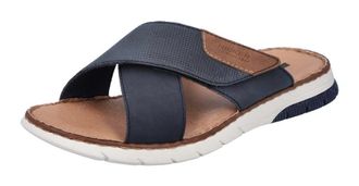 Rieker Pantolette RIEKER, Herren, Gr. 40, blau (navy), Lederimitat, Basic, Schuhe Pantolette, Sommerschuh, Schlappen, Klettschuh, mit Klettriemchen