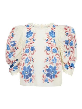 Farm Rio Neutrals Floral Pattern Blouse