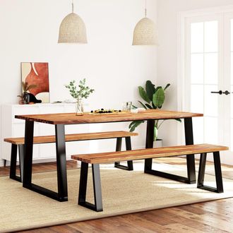 vidaXL Juego De Comedor Con Borde Vivo 3 Piezas Madera Maciza Acacia Vidaxl