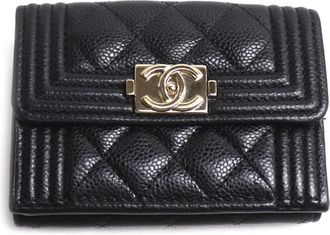 Chanel Black Grained Calfskin Wallet (Tri-Fold) (Pre-Owned)