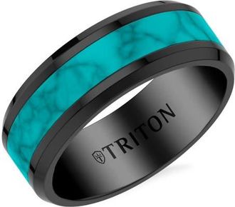 Triton 8MM Black Tungsten Carbide and Turquoise Ring at Nordstrom, Size 11.5