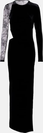 Self Portrait Abito lungo in velluto con cut-out e pizzo