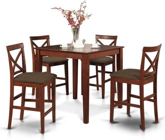 East West Furniture PUBS5-BRN-C 5 Pc counter height Dining set-gathering Table and 4 counter height Chairs