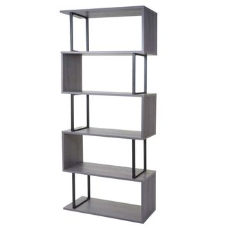Hhg Estanter&iacute;a Hhg 091, Estanter&iacute;a De Pie, Estanter&iacute;a De Sal&oacute;n, 183x80cm Estructura 3d 5 Niveles, Gris, Metal Negro