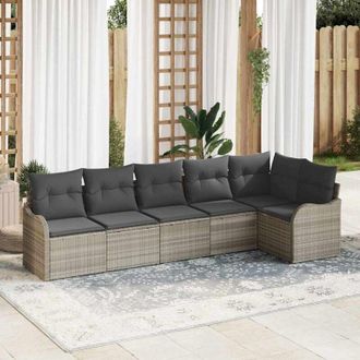 vidaXL Vidaxl - Conjunto De Sof&aacute; De Jard&iacute;n Con Coj&iacute;n 6 Pcs Gris Claro Polirat&aacute;n
