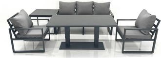 Fimous Fimous Outdoor Aluminium Garden Furniture Set with Adjustable Rising Lifting Dining Table 3 Seater Sofa 2 Chair Side Table Dark Grey