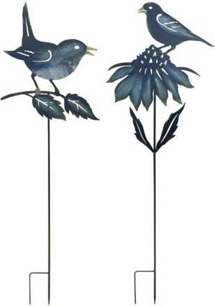 Melrose International Iron Metal Mushroom Garden Stake (Set of 2) - Brown, Tan, Red