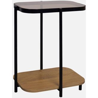 Sweeek Sweeek - Mesa Auxiliar Vintage De Metal Negro Con 2 Tableros, Smooky, Natural, 48.8x37x60 Cm