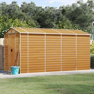 Berkfield Home Garden Shed Light Brown 191x385x198 cm Galvanised Steel | Size: 191 x 385 x 198 cm