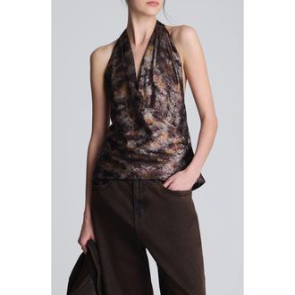 Kenneth Cole Crossover Foil Halter Top in Black Multi at Nordstrom, Size Medium