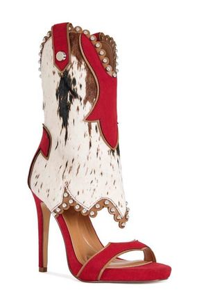 Azalea Wang Tahlie Genuine Calf Hair Sandal in Red Multi at Nordstrom, Size 7.5