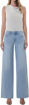 Flying Monkey Mid Rise Clean Cut Raw Hem Wide Leg Jeans In Light Wash