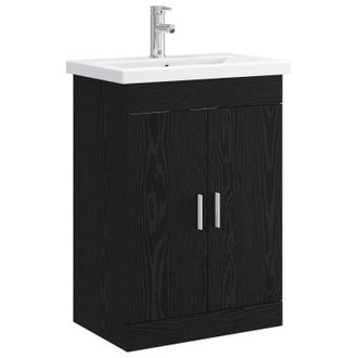 vidaXL Juego De Muebles De Ba&ntilde;o Roble Negro 61 X 40 X 84,5 Cm Vidaxl