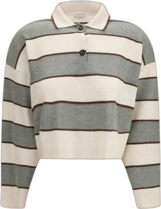 Brunello Cucinelli Gestreepte Wol en Kasjmier Polo - Dames - Truien - Veelkleurig - Maat: M Wol