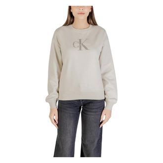 Calvin Klein Jeans Minimalistische Franse Sweatshirt LS Monologo - Dames - Sweatshirts - Beige - L - Katoen - Hoodies & sweatvesten