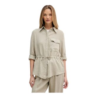 Marc Aurel Oversized linnen overhemd - Dames - Blouses & Shirts - Beige - Maat: XL Linnen