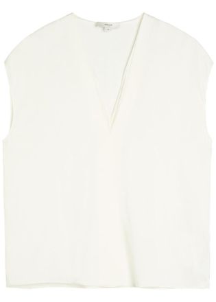 Vince Double-layered V-neck Silk-blend top - Off White - S (UK8-10 / S)