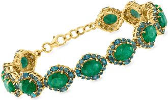 Ross-Simons Emerald and London Blue Topaz Bracelet in 18kt Gold Over Sterling