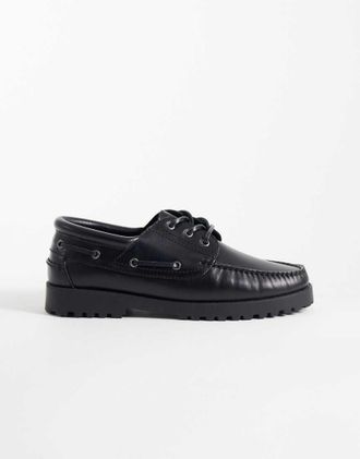 Jack & Jones Scarpe da barca in pelle nere-Nero