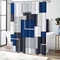 OEM Cortinas De Ducha Azules, Juegos De Cortinas De Ducha Con Estampado Geom&eacute;trico Moderno, Cortinas De Ducha De Ba&ntilde;o Azul Marino De Mediados De Siglo, Co